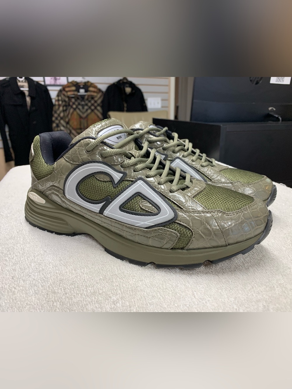 Christian Dior B30 Olive Green Alligator CD Sneakers Shoes